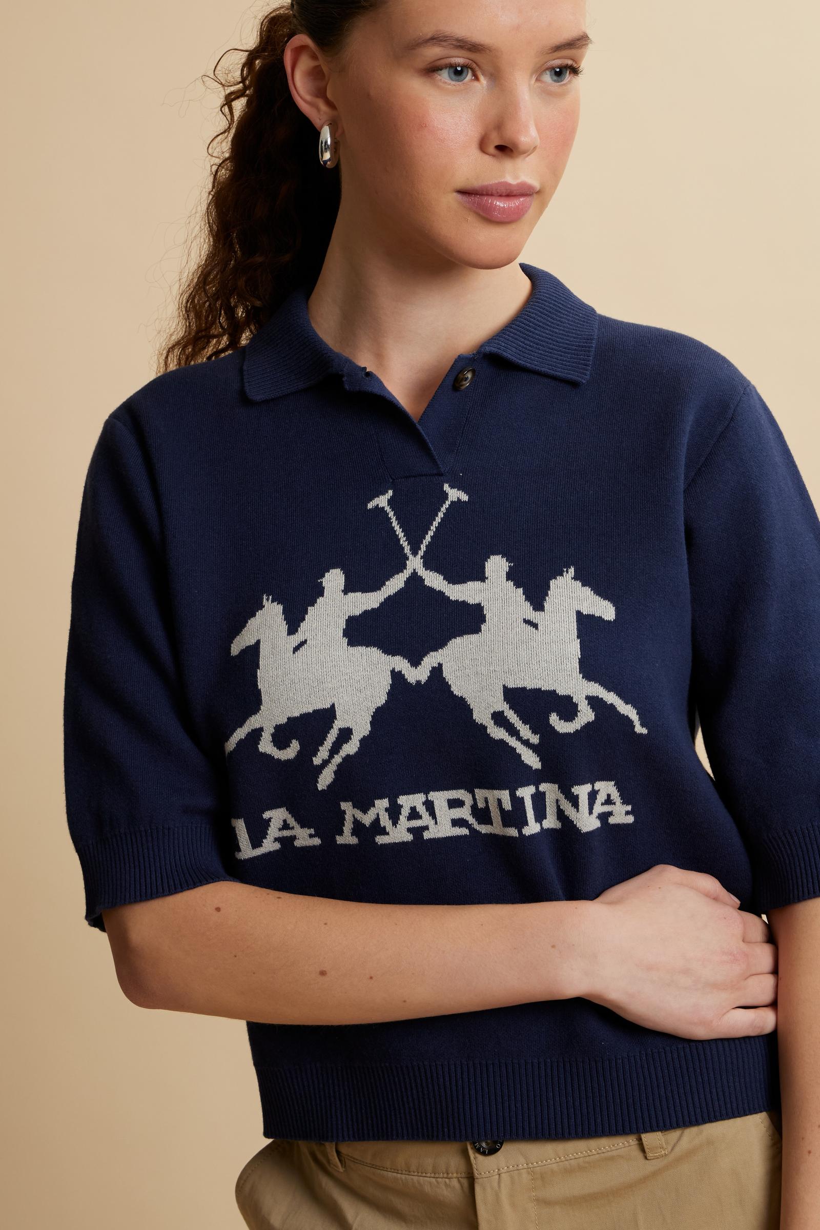 Damen Poloshirt aus kompakter Strickware mit Maxi-Intarsie - Candela - Image 3