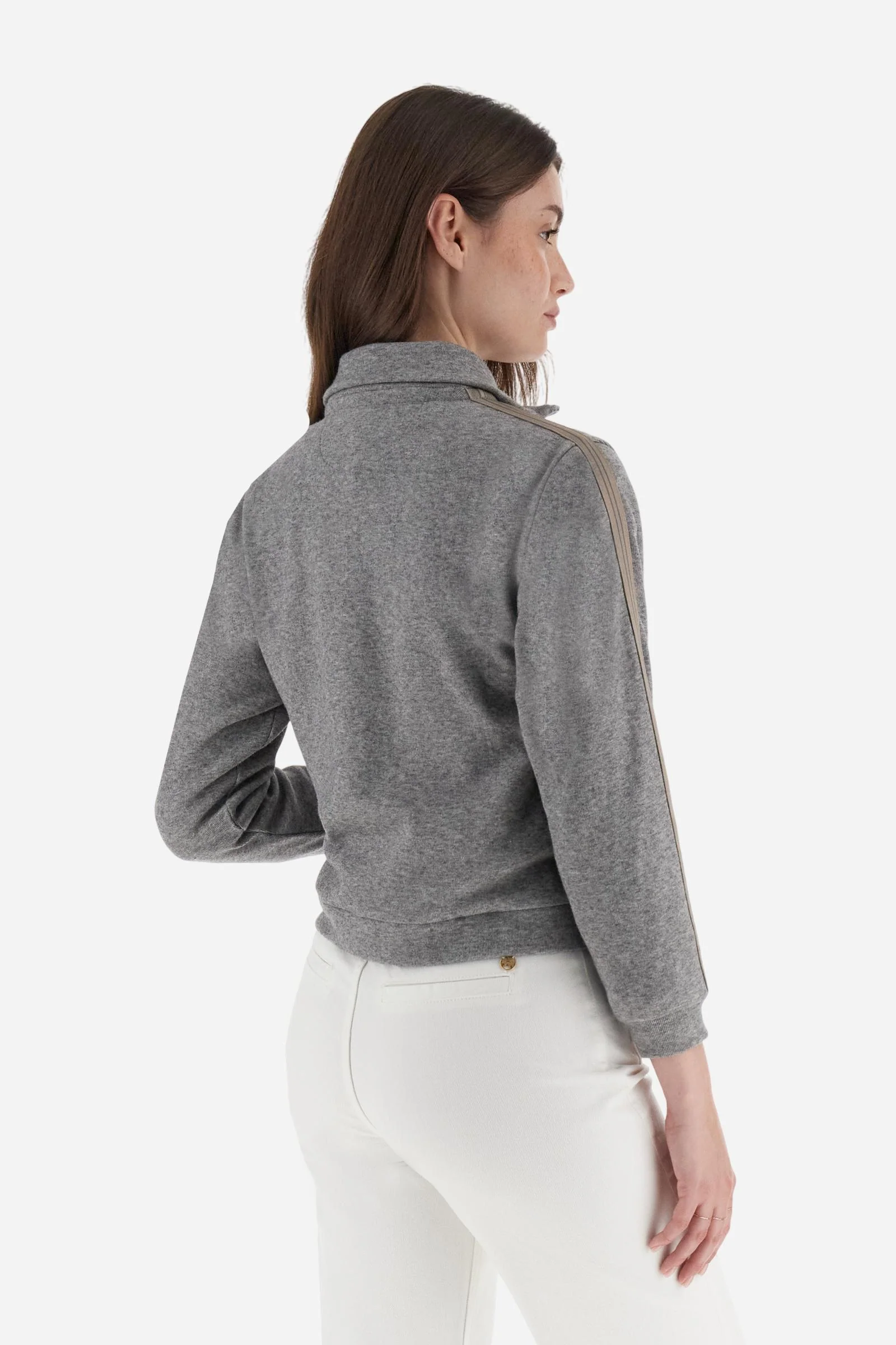 Damen-Sweatjacke mit Reißverschluss aus Interlock mit gestreiften Bändern - Betty - Image 4